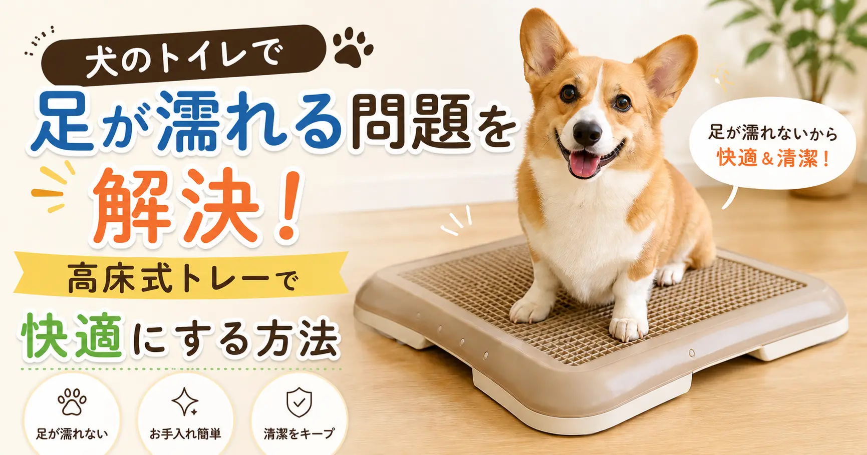 犬のトイレで足が濡れる悩みと対策を解説する記事のアイキャッチ画像